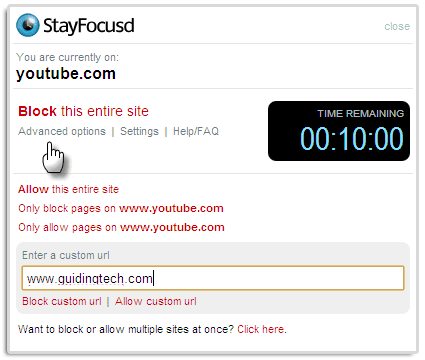 block unwanted sites