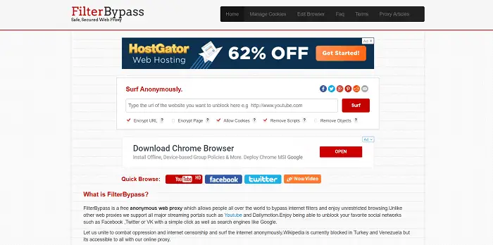 FilterBypass Free Online Proxy Browser Services