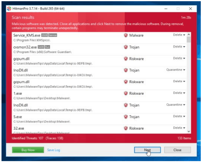 HitmanPro Detected Malware MS Alert