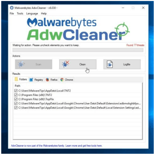 Malwarebytes AdwCleaner Scan Progress