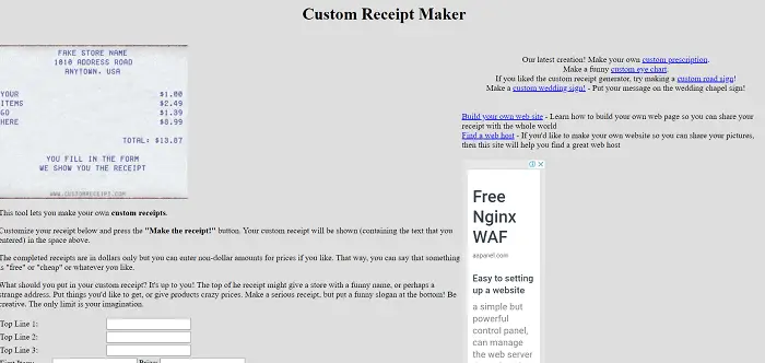 Custom receipt maker