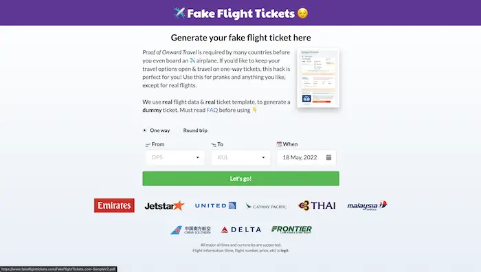 fake airline ticket