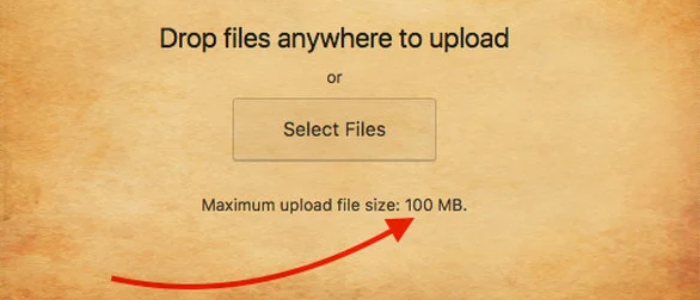 the limit of the size of the file is 100 mb