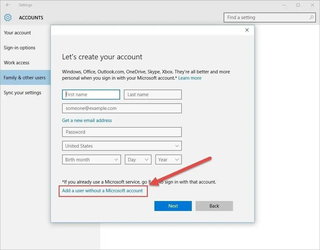 add a user without a microsoft account windows 10 taskbar frozen
