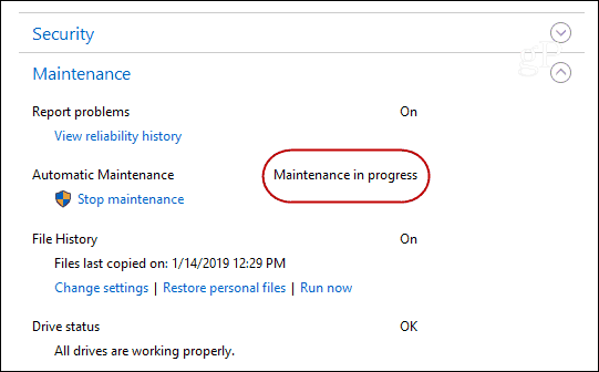 run maintenance task button