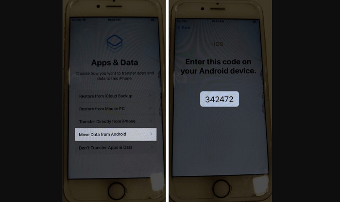 enter the security code SMS from Android to iOS
