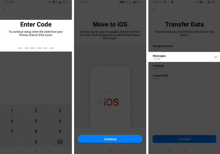 select transfer messages SMS from Android to iOS