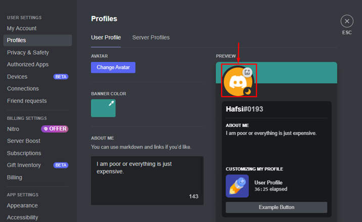 user setting profile