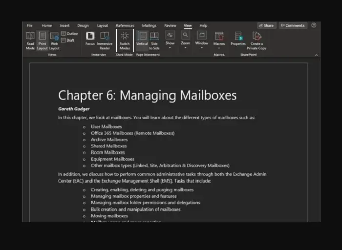 how to enable microsoft word dark mode