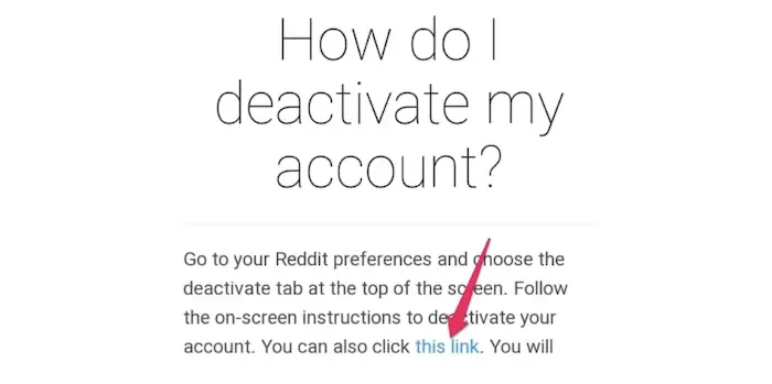 click link to deactivate reddit