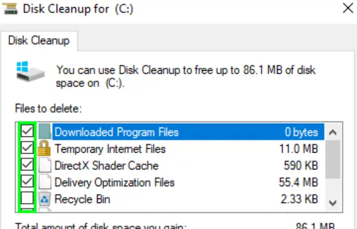 disk cleanup for os c