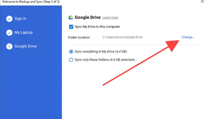 select data for sync in google drive
