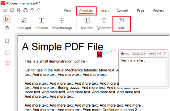 add notes to pdf gear