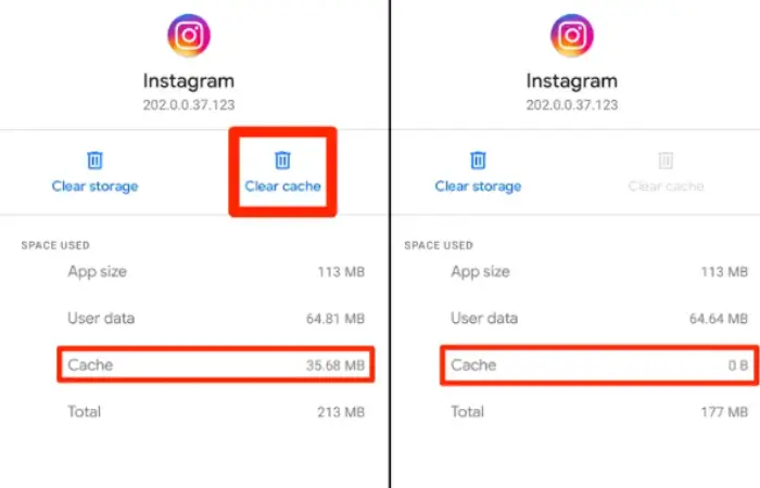 clear cache of instagram