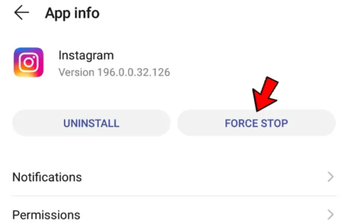 force stop for instagram