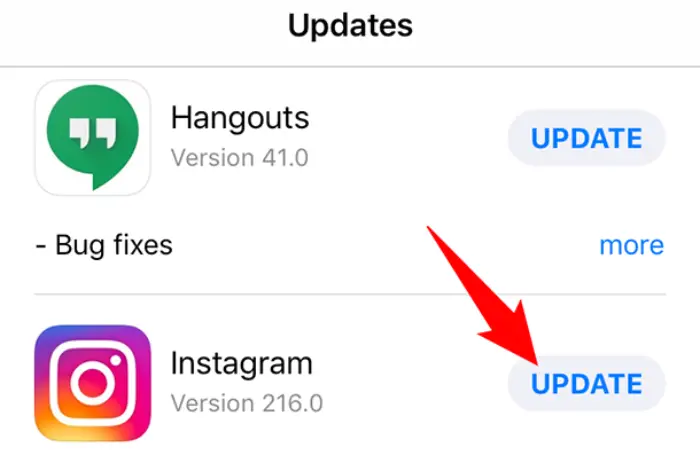 update your instagram app