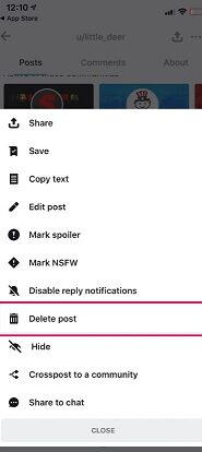 delete post reddit