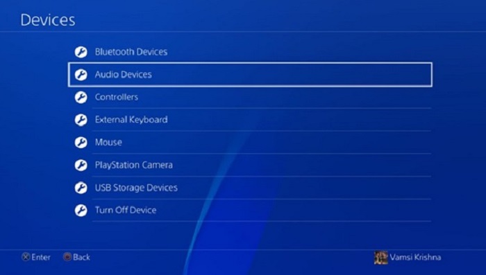 audio devices option on ps4