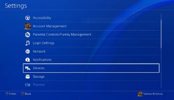 devices option on ps4