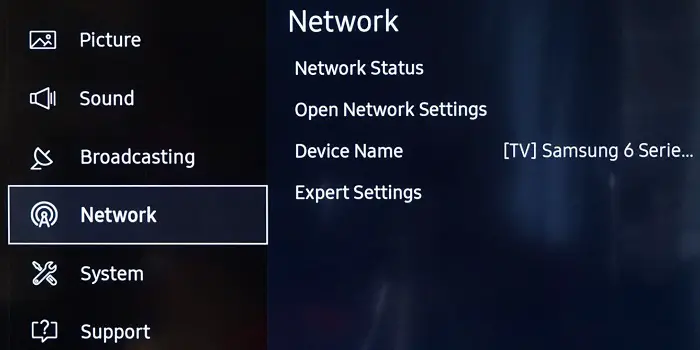 smart tv network option