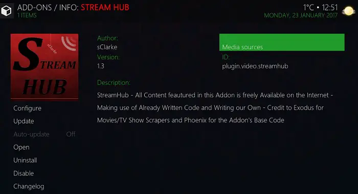stream hub additional kodi add on