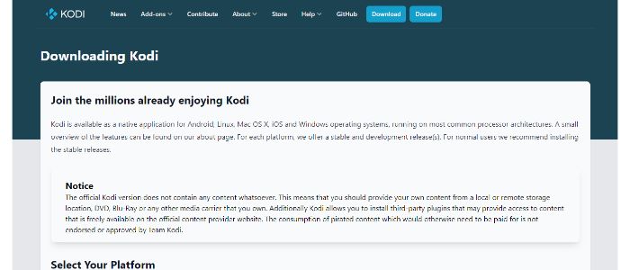 downloading page of kodi