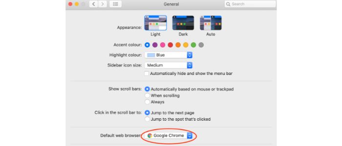 choose google chrome from general