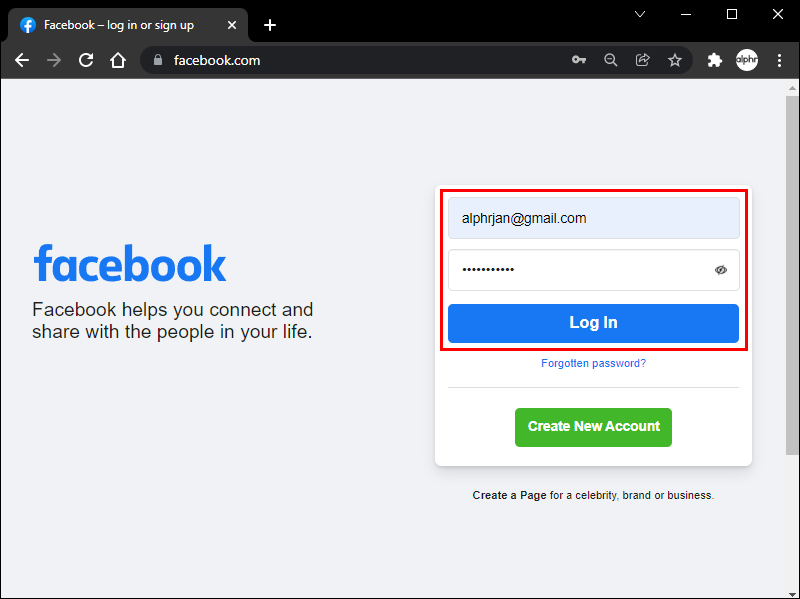 login into the facebook account