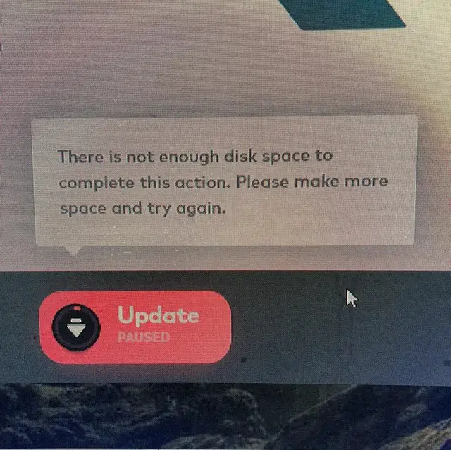 insufficient disk space valo