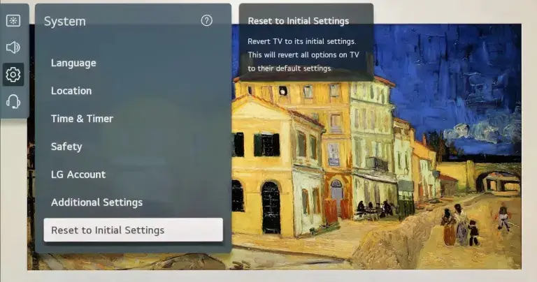 reset to initial settings option