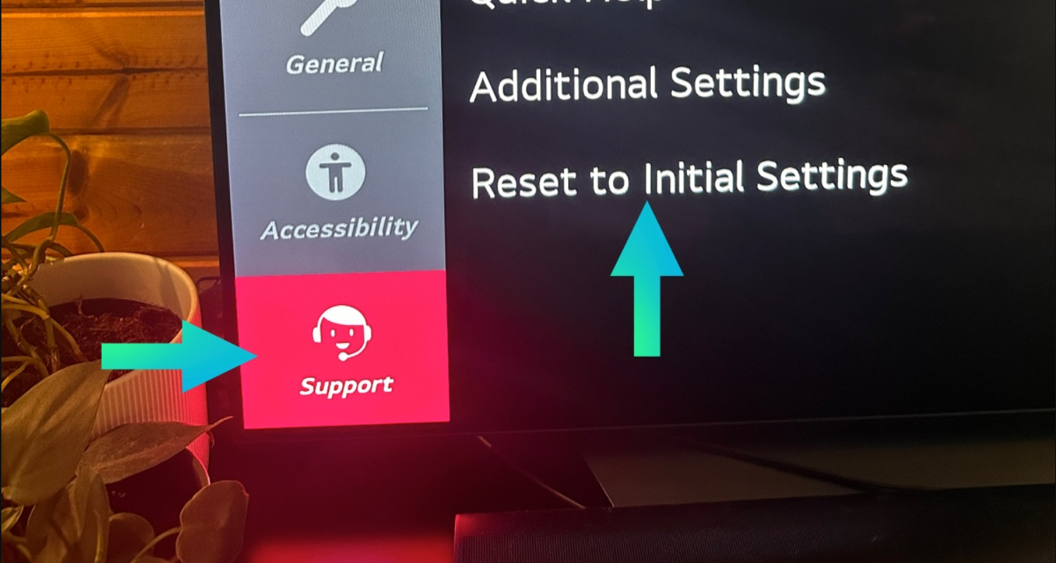 select reset to initial settings
