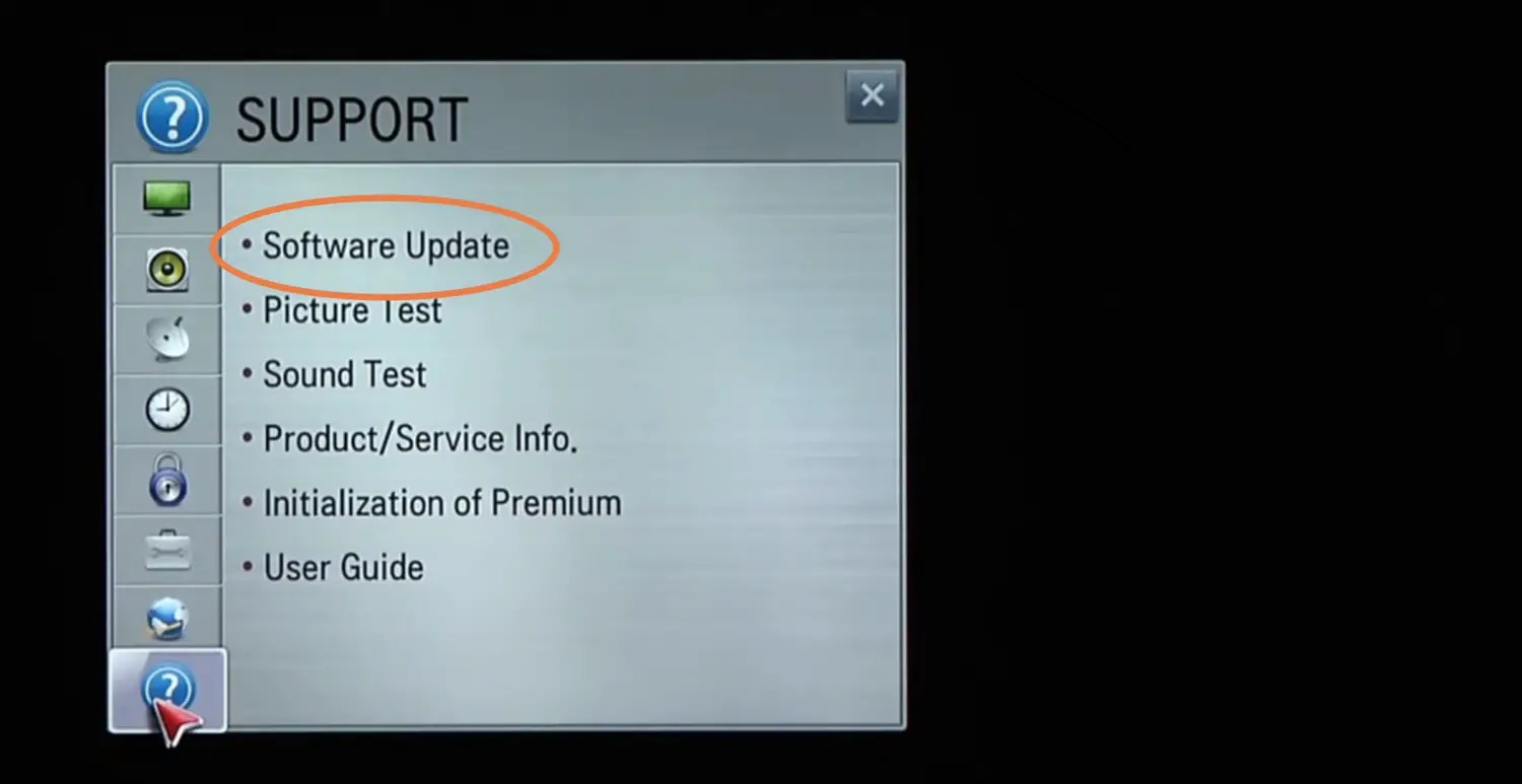 software update inside support settings