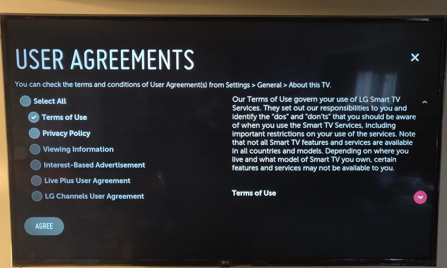 user agreements page