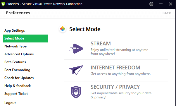 install pure vpn and select steam